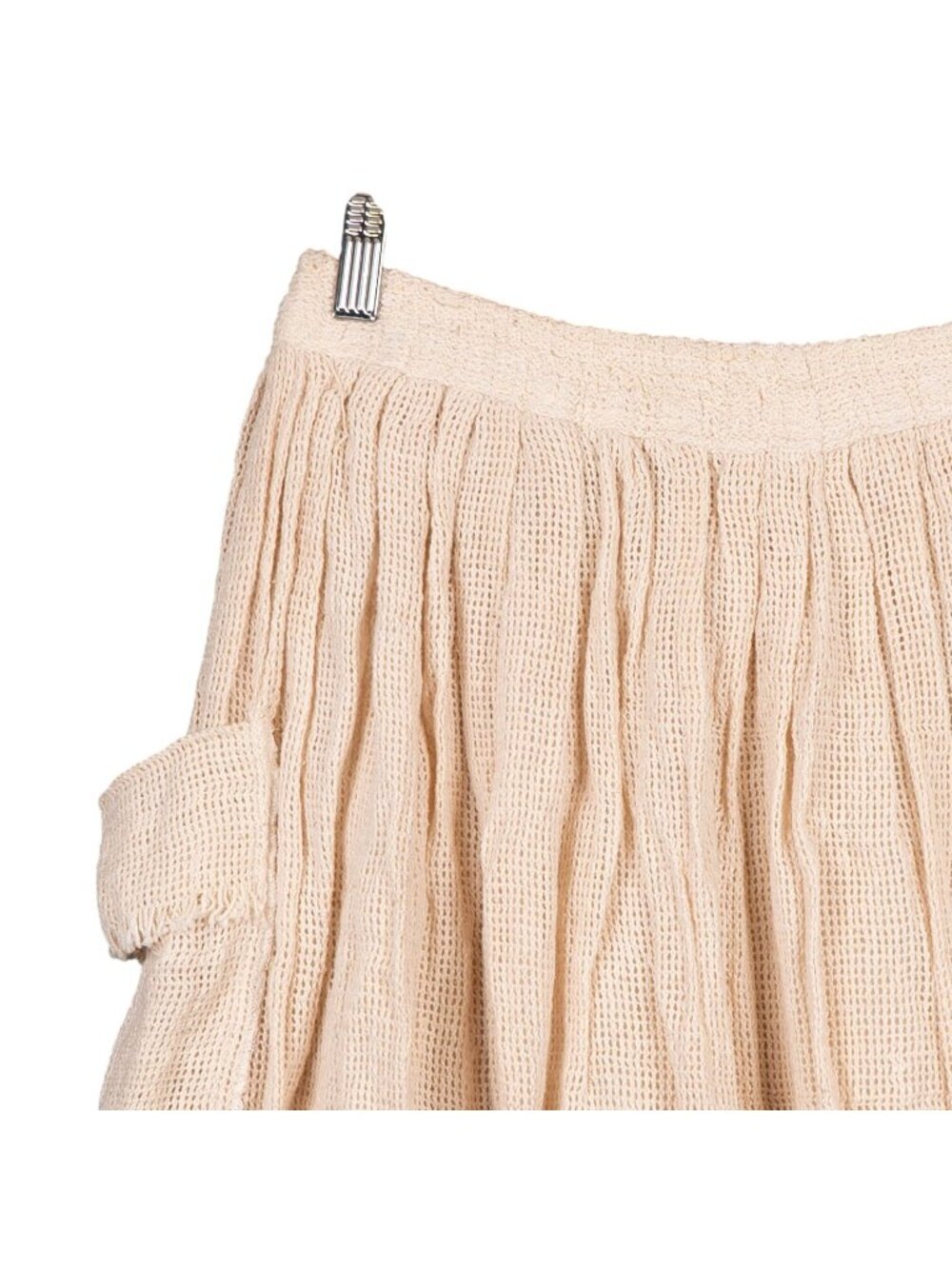 VTG Rattan Skirt 7 Beige Cotton Mesh Pockets Fringe Boho Indie Earthy Peasant - Picture 2 of 7